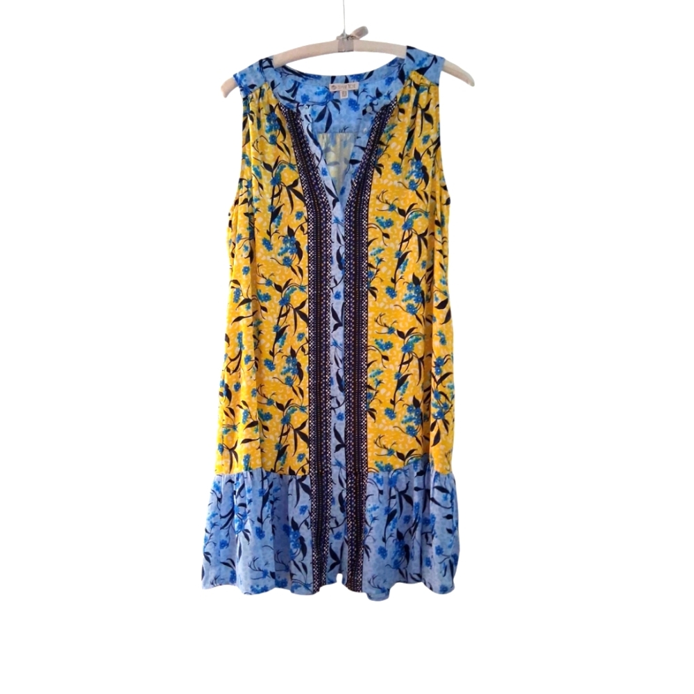 Eliane Rose Size 10 Floral Sleeveless Yellow and Blue Dress
